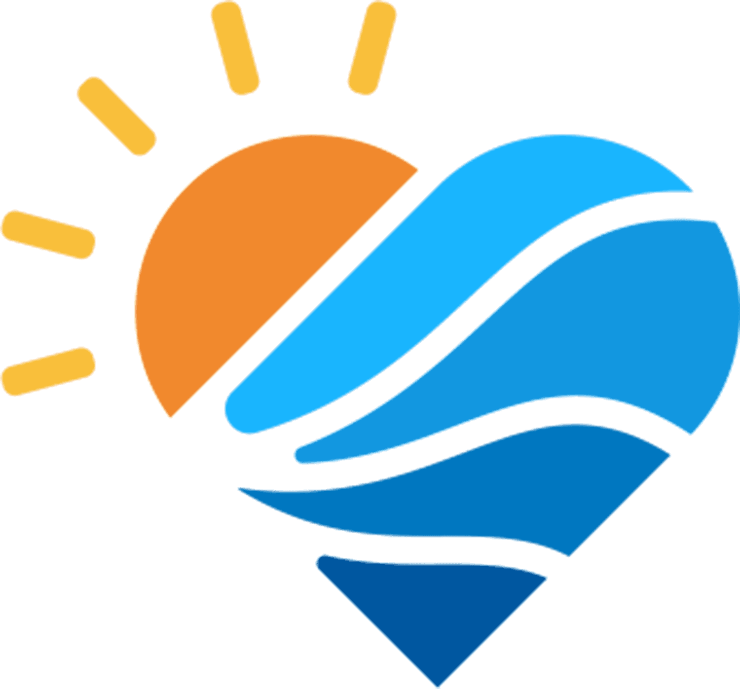 The Sunshine and Travel mark: a heart drawn from sun rays and ocean waves.